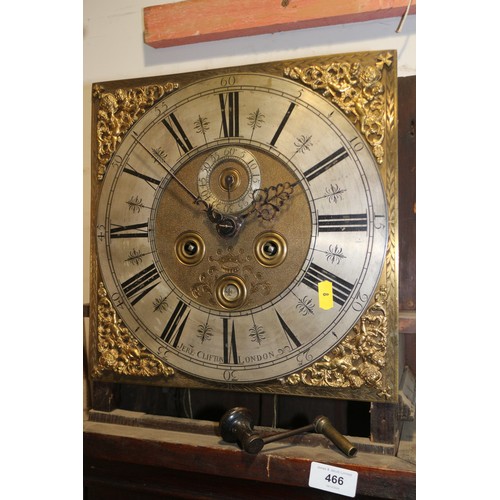 466 - A mid 18th century oak long case clock with brass dial, silvered chapter ring, date and seconds regi... 