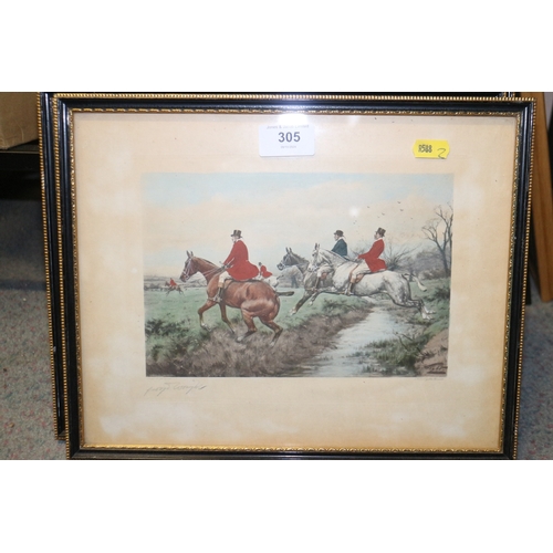 305 - George Wright: a set of four hand-coloured photogravures, hunting scenes, in strip frames