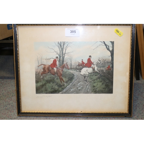 305 - George Wright: a set of four hand-coloured photogravures, hunting scenes, in strip frames