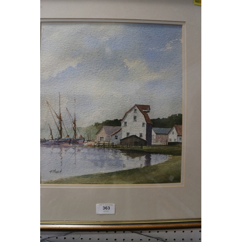 363 - T Moore: a pair of watercolours, tide mill and estuary scene, 13 1/2