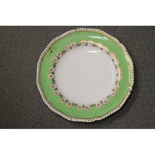 70 - A mid 19th century bone china floral decorated dessert service with apple green and gilt borders, si... 