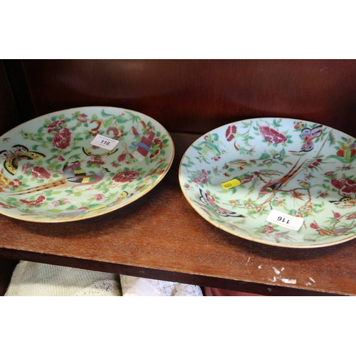 116 - A pair of Canton famille rose bird and insect decorated plates, 10