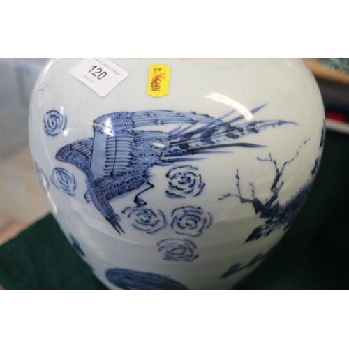 120 - A Chinese blue and white fish bowl with dragon and flower decoration, 10