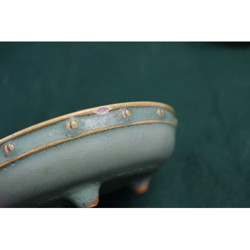 122 - A Chinese pale blue glazed dish with six-character mark to base, 4 1/2