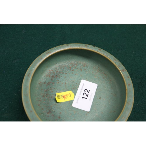 122 - A Chinese pale blue glazed dish with six-character mark to base, 4 1/2