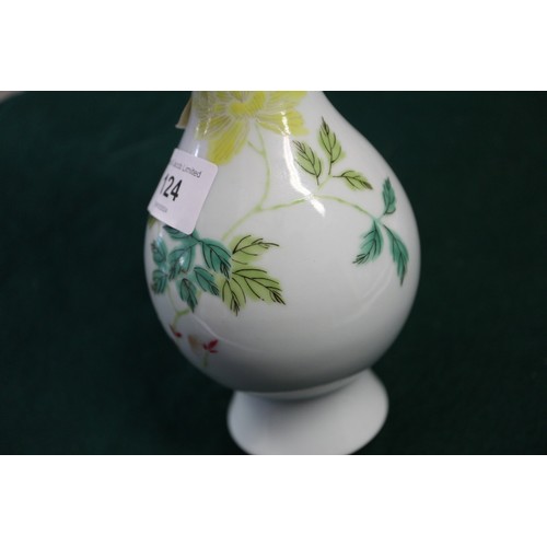 124 - A Chinese famille verte baluster vase with flower and leaf decoration, 7 3/4