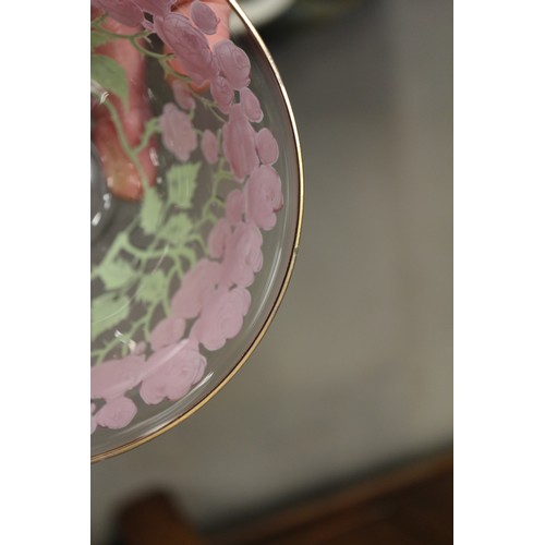 56 - An early 20th century Continental glass table service with enamelled pink cabbage rose decoration an... 