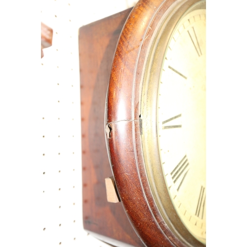 144 - A 19th century mahogany cased circular wall clock with painted dial and single fusee eight-day movem... 