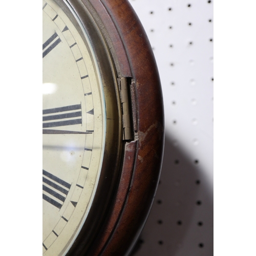 144 - A 19th century mahogany cased circular wall clock with painted dial and single fusee eight-day movem... 