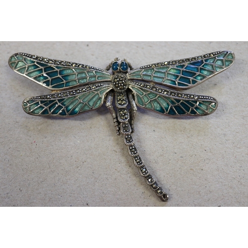 278 - A Michelson Norway silver and green enamel butterfly brooch, a silver and enamel dragonfly brooch, t... 