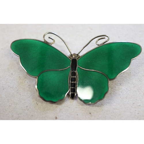 278 - A Michelson Norway silver and green enamel butterfly brooch, a silver and enamel dragonfly brooch, t... 