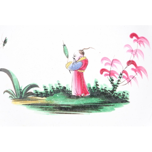 20 - An 18th century French faience plate with chinoiserie decoration, 8 1/4