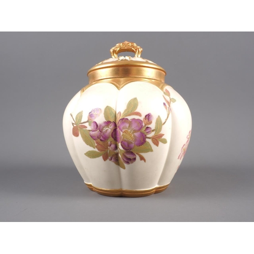 36 - A Royal Worcester blush ivory pot-pourri vase and cover with floral and gilt sprays, 8