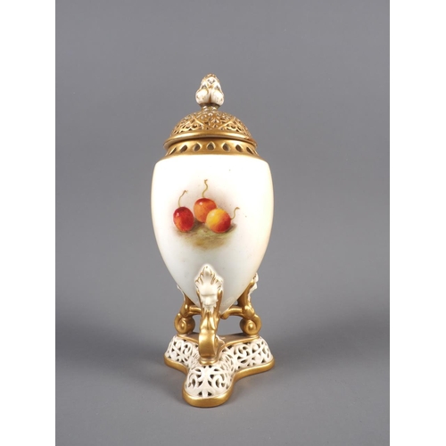 38 - A Royal Worcester pot-pourri vase with fruit decoration, by Ricketts, 8