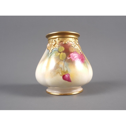 39 - A Royal Worcester vase with rose decoration, 4 1/4