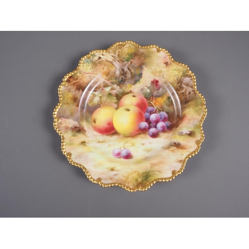 42 - A pair of Royal Worcester dessert plates with peach and grape decoration, by F Roberts, 8 3/4