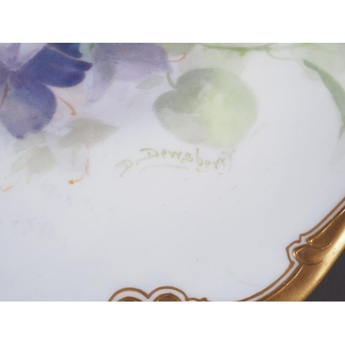 45 - A Royal Doulton shaped and scrolled gilt edged plate with white and purple bell flower decoration, s... 