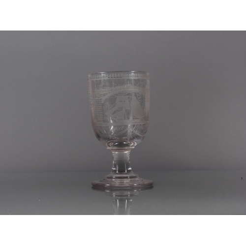 63 - A 19th century goblet with wheel-engraved Sunderland Bridge decoration, inscribed 