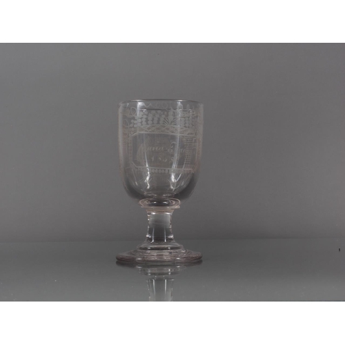 63 - A 19th century goblet with wheel-engraved Sunderland Bridge decoration, inscribed 