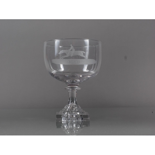 67 - A late 18th century goblet with engraved racehorse decoration, 