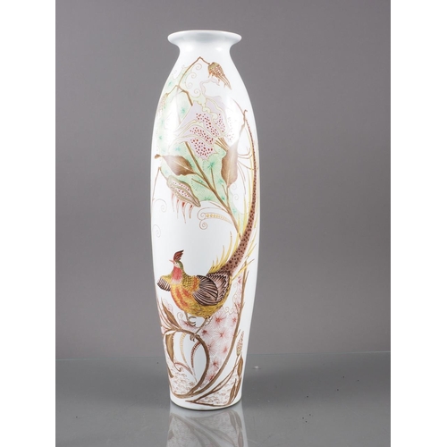 31 - A Rozeburg den Haag pheasant and floral decorated oviform vase, 18 1/4