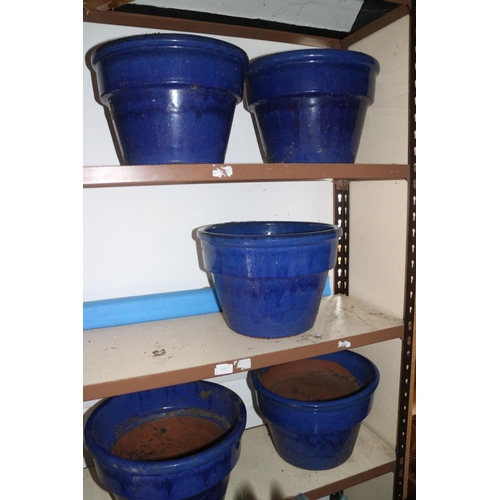 785 - Five blue glazed garden flower pots, 10