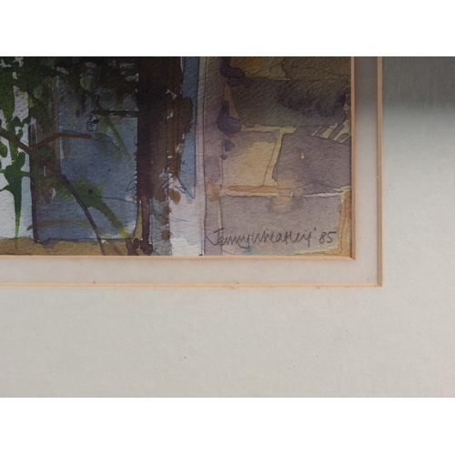 375 - Jenny Wheatley: watercolours, a view of a balcony, 16 3/4