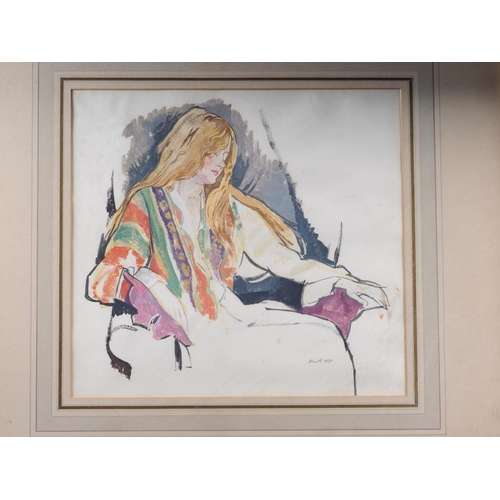 376 - Albert Rutherstone: bodycolours, portrait of a seated woman, 9 3/4