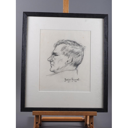 385 - Juliet Pannett MBE FRSA: pencil study of Colin Davis rehearsing at Glyndebourne, 11 3/4