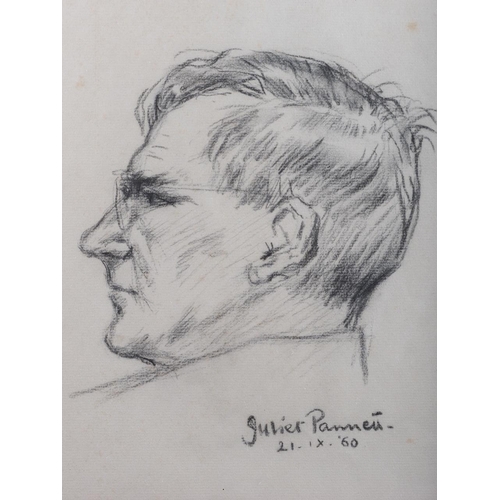 385 - Juliet Pannett MBE FRSA: pencil study of Colin Davis rehearsing at Glyndebourne, 11 3/4