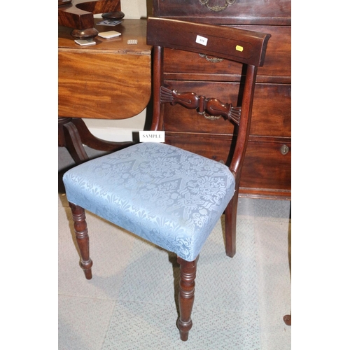 475 - A set of six early 19th century mahogany and ebony line inlaid bar back dining chairs, with stuffed ... 