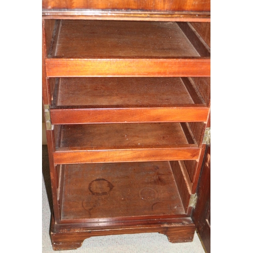 477 - A 19th century mahogany inverse breakfront double pedestal sideboard, fitted three drawers over cupb... 