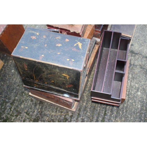 172 - A Japanese lacquered table cabinet, two Tunbridge banded boxes, and other boxes and stationery stand... 