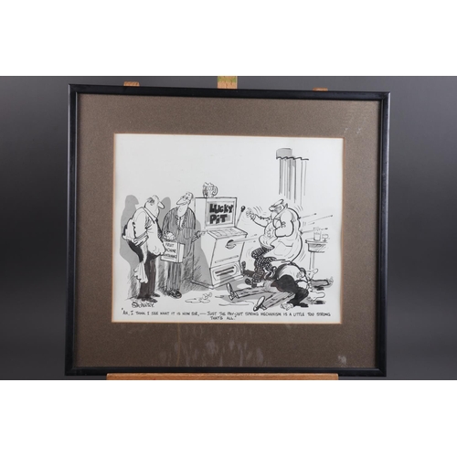 337 - S McMurtry: a pair of pen and wash cartoons, in ebonised frames