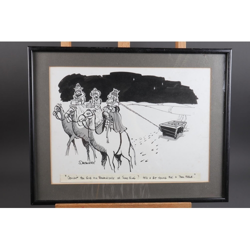 337 - S McMurtry: a pair of pen and wash cartoons, in ebonised frames