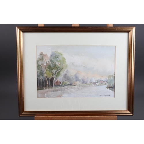 341 - A Russell Flint print, a watercolour of the River Thames, two Henley Regatta rowing prints, three se... 