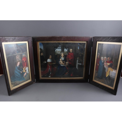 358 - After Hans Memling: a colour print, triptych, in oak frame