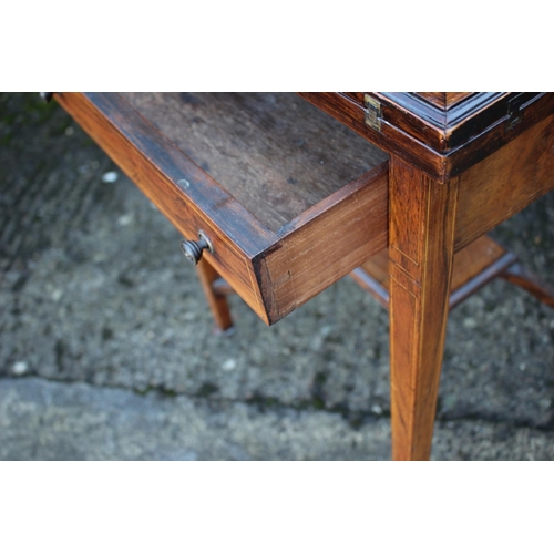 493 - A late 19th century rosewood and inlaid envelope top card table, on square taper supports, 19 1/2