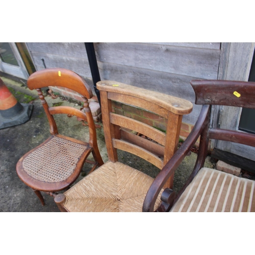 496 - Two 19th century mahogany bar back carver chairs with drop-in seats, a pair of mid 19th century maho... 