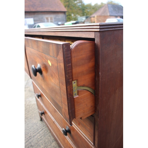 497 - An early 19th century mahogany banded and ebony strung secretaire chest, the writing compartment wit... 