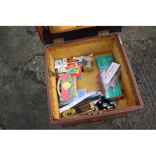 585 - A 1930s walnut sewing box, fitted one drawer, on cabriole supports, 13