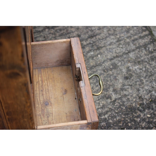 597 - An 18th century waxed pine triple panel front mule chest fitted three drawers, on stile supports, 43... 