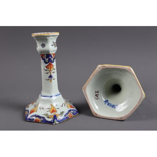 27 - A pair of 19th century Rouen faience candlesticks, 6