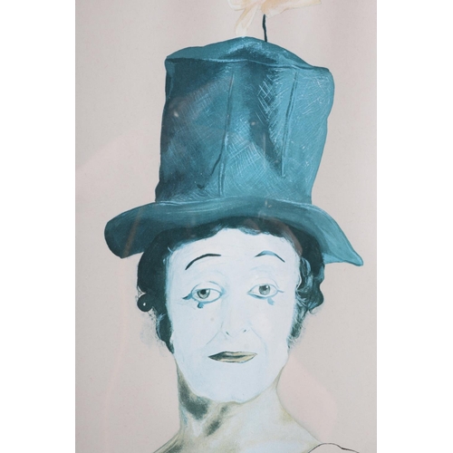 344 - Fiona Hawley: a signed limited edition print, portrait of Marcel Marceau, 87/200, in gilt frame and ... 