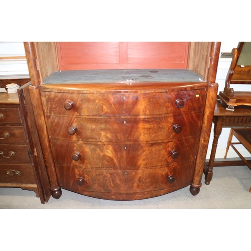 449 - A late 19th century Continental mahogany linen press, the upper section fitted adjustable shelves ov... 