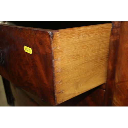 449 - A late 19th century Continental mahogany linen press, the upper section fitted adjustable shelves ov... 