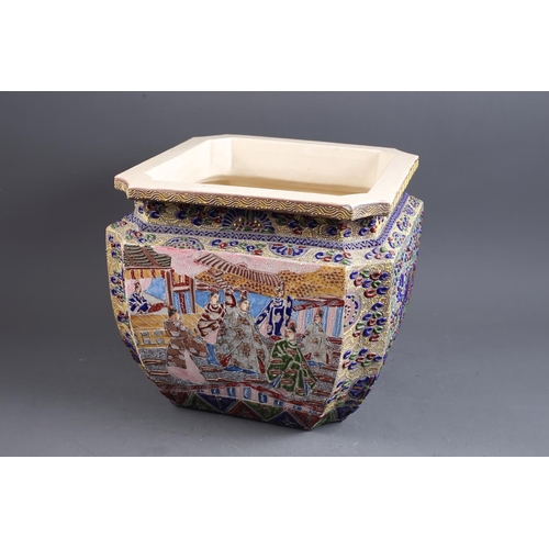 109 - A Japanese shaped jardiniere with polychrome figures in a landscape decoration, 12