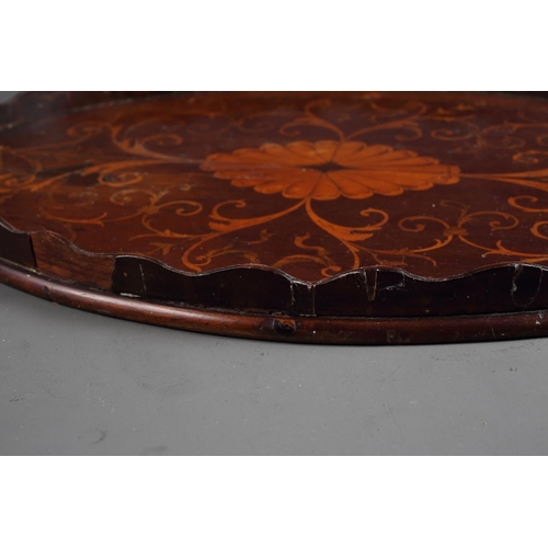 167 - An Edwardian mahogany and marquetry inlaid oval two-handle gallery tray, 23