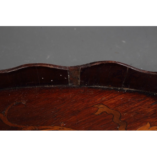 167 - An Edwardian mahogany and marquetry inlaid oval two-handle gallery tray, 23