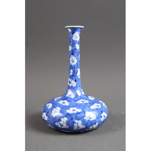 97 - A Chinese blue and white onion vase with prunus decoration, 8 1/2